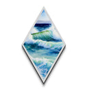 Ocean Wave Surge Diamond Shaped Canvas Textured Print, Coastal Watercolor Seascape Wall Art, Blue Wave Nature Art Gift