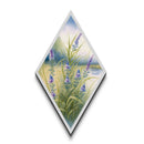 Tranquil Garden Grass Diamond Shaped Canvas Embossed Print, Lavender Flower Botanical Wall Art, Green Nature Watercolor Decor