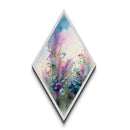 Misty Petal Field Diamond Shaped Canvas Textured Print, Wildflowers and Sky Pastel Watercolor Floral Wall Art Nature Gift