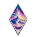 Stellar Mountain Majesty – Diamond Shaped Cosmic Landscape Wall Canvas Art Print with Purple Galaxy Sky and Snowy Peaks