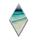 Aqua Shoreline Calm – Diamond Shaped Ocean Serenity Beach Theme Canvas Embossed Print in Turquoise and Cream Coastal Tones