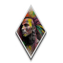 Tribal Spirit Face – Diamond Shaped Colorful Warrior Portrait Canvas Textured Print with Abstract Modern Indigenous Art Style