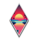Synthwave Sundown – Diamond Shaped Vaporwave Sunset Landscape Canvas Art Print with Neon Ocean Grid and Retro 80s Aesthetic