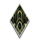 Forest Cathedral Deco – Diamond Shaped Canvas Art Print in deep green and gold, gothic geometric elegance with ornate symmetrical style