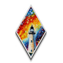 Vivid Beacon Blaze Diamond Shaped Canvas Textured Print, Colorful Lighthouse Coastal Wall Art, Nautical Sunset Abstract Decor