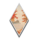Golden Autumn Path – Diamond Shaped Canvas Art Print, misty fall landscape wall decor, seasonal forest artwork, rustic nature home accent