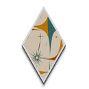 Mod Starflare Geometry – Diamond Shaped Canvas Art Print, retro atomic burst wall design, teal orange star pattern, midcentury home decor