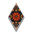 Crimson Bloom Folk Diamond Shaped Canvas Embossed Print featuring stylized red floral design dark background ethnic boho wall art vibrant palette