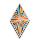 Colorburst Lines — Diamond Shaped Canvas Art Print makes a dramatic living room centerpiece with kinetic rainbow lines mid-century wall decor