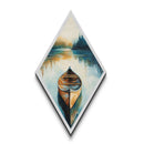 Canoe on Still Lake Diamond Shaped Canvas Art Print, Tranquil Nature Scene, Rustic Cabin Decor, Serene Water Landscape Painting