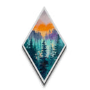 Misty Forest Sunset Diamond Shaped Canvas Textured Print, Vibrant Landscape Art, Nature Woods Twilight Wall Painting