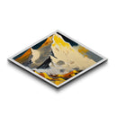 Gilded Summit – Diamond Shaped Golden Mountain Landscape Canvas Embossed Print with snow peaks, yellow ridge lines, and stylized range