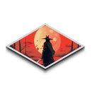 Lone Ronin Eclipse Diamond Shaped Canvas Textured Print, Samurai Sunset Wall Art, Anime Warrior Decor, Japanese Aesthetic Gift