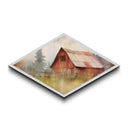 Rustic Barn Mist Diamond Shaped Canvas Art Print, Country Farmhouse Decor, Watercolor Barn Wall Art, Cozy Cabin Living Room Piece
