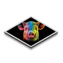 Radiant Piglet Portrait – Diamond Shaped Canvas Embossed Print, Farm Animal Wall Art, Neon Rainbow Decor, Kids Room Pop Style