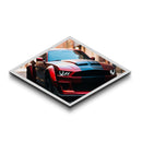 Diamond Shaped Muscle Car – Canvas Textured Print with Red American Classic Vehicle, Garage Decor, Bold Auto Lover Gift