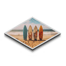 Vibrant Surf Quartet Diamond Shaped beach scene with surfboards wall decor Canvas Art Print coastal summer home accent gift idea