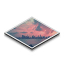 City Sunset Skyline Diamond Shaped modern urban wall decor Canvas Textured Print pink sky art piece ideal living room apartment design