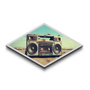 Boombox On Beach Diamond Shaped retro music lover Canvas Textured Print nostalgic 80s vibe beach sound decor man cave or dorm art
