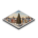 Festive Town Square Diamond Shaped Canvas Embossed Print Christmas tree snowy village nostalgia seasonal living room holiday wall
