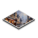 Paris Winter Scene Diamond Shaped Canvas Art Print holiday snowy cityscape decor romantic French Christmas wall accent collector