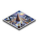 Magic Tree Lane Diamond Shaped Canvas Art Print snowy Christmas town glowing lights holiday gift home wall decor winter wonderland