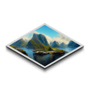 Nordic Fjord Serenity Diamond Shaped Canvas Textured Print, Scandinavian mountain lake art, dramatic nature wilderness wall decor