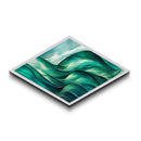 Ocean Flow Rhythm Diamond Shaped Canvas Art Print, Abstract Sea Waves Wall Decor, Modern Coastal Blue Green Nautical Room Accent