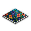 Floral Stained Mosaic Diamond Shaped Canvas Textured Print Garden Flower Art Colorful Boho Wall Piece Mother's Day Gift Idea