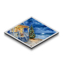 Coastal Christmas – Diamond Shaped Canvas Textured Print holiday beach house watercolor art oceanfront winter tree porch night scene