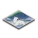 Polar Glow Bear - Diamond Shaped Canvas Textured Print Aurora Borealis Nursery Decor Arctic Animal Art Winter Wonderland Gift