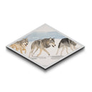 Wolf Pack In The Snow, Framed Canvas Print, Beautiful Watercolor Painting Of Wolves, Canvas Art Print, Diamond Shaped Art