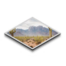 Desert Mountain Cactus View Diamond Shaped Canvas Textured Print southwestern desert landscape wall art rustic home decor gift
