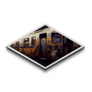 Rusted Transit Car – Diamond Shaped Urban Grunge Train Canvas Art Print, Industrial Railway Wall Decor in Retro Palette