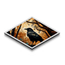 Diamond Shaped Autumn Raven — Dark Forest Bird Art Canvas Embossed Print, Gothic Nature Wall Decor, Mysterious Crow Theme