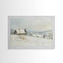 Farmhouse In The Winter, Framed Canvas Print, Christmas Scenary Landscape Painting, Americana Art, Custom Artwork Original