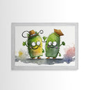 Goofy Pickle Art, Cute Pickle Cartoon Wall Art, Framed Canvas Print, Wild West Pickles, Funny Art, Funny Decor