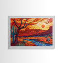 Midcentury Modern Pop Art Desert Landscape Painting Canvas Print, Framed Wall Art, Southwestern Decor, Home Decor Wall Art, Country Decor