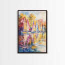 Church Steeple Surrounded By Fall Trees Framed Canvas Print Autumn Village Scene Best Gift Seasonal Wall Art Holiday Home Decor