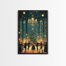 Elegant Ballroom Christmas Dance Scene with Holiday Lights and Decorations, Perfect Holiday Decor for Winter Wonderland, Framed Canvas Print