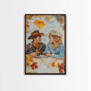 Cowboy and Cowgirl Fall Scene Framed Canvas Print - 2024 Rustic Autumn Love Country Art Gift Idea Fall Wall Decor