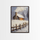 Rustic Cabin In Snow Framed Canvas Print Wall Art Christmas Home Decor, Winter Landscape Art, Cozy Winter Cabin Scene