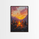 Red Barn at Fall Sunset Framed Canvas Print, Warm Autumn Landscape with Cows in Pasture, Perfect Wall Art for Country and Farmhouse Homes