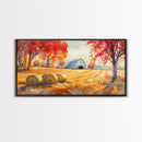 Rustic Autumn Farmhouse Scene Framed Canvas Print Fall Country Landscape with Barn Seasonal Wall Art Farmhouse Decor Holiday Gift 2024