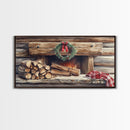 Cozy Cabin Fireplace Christmas Canvas Print | Rustic Christmas Wall Art | Holiday Home Decor | Christmas Mantle Decor | 2024 Christmas Gift