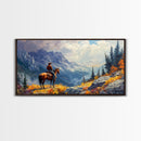 Close-up of Western cowgirl in fall foliage, Framed Canvas Print, modern tall art farmhouse gallery wall, rustic cowboy aesthetic wall print