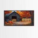 Fall Barnyard with Pumpkins Framed Canvas Print Farmhouse Decor, Fall Art Print, Rustic Home Decor, Seasonal Gift Wall Art