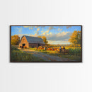 Picturesque Autumn Barn Harvest Scene Framed Canvas Print Farmhouse Art, Fall Harvest Scene Art Print, Rustic Wall Decor for Fall Season