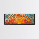 Wood Framed Mid Century Modern Wall Art - Sunset Mosaic Tiles Print - Horizontal Modern Wall Art - Panoramic Above Bed Decor - Boho Wall Art