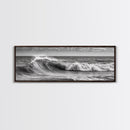 Subdued Black and White Ocean Photography Style Print, Panoramic Wall Art, Wood Framed Canvas Art, Seascapes, Nautical Decor